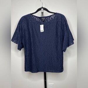 Banana Republic Women’s Blue Lace Flutter Sleeve Top -